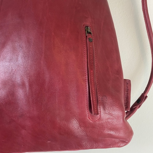 Aunts & Uncles Red Leather Drawstring Backpack Purse - Picture 7 of 16